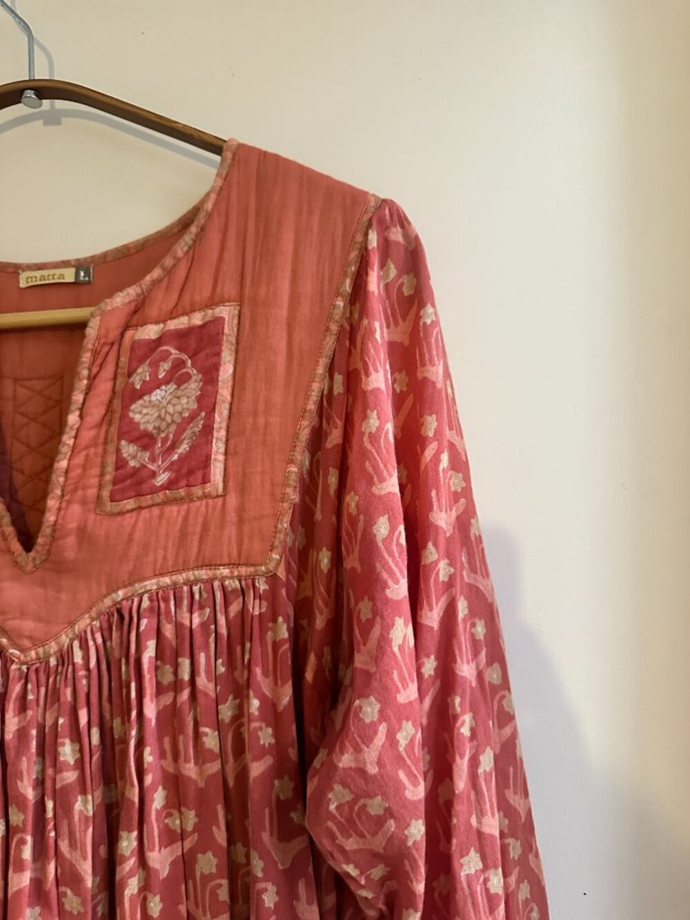 Matta NY Coral Block Print Cotton Dress, Quilted Bodice - Picture 4 of 6